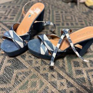 TOP Moda Denim Plaid Wedge Sandals